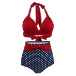 Vintage/retro bikini - rød/blå med polka prik
